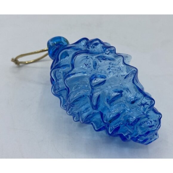 Clear Blue Glass Christmas Ornament Pine Cone Coastal Blue Beach Classic Decor - Picture 2 of 10